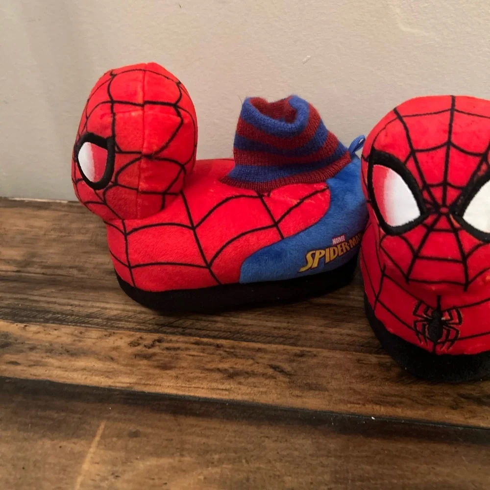 Spiderman Toddler Sz 5/6 Indoor Plush 3-D Character Slippers Sock Top Tread Cozy
